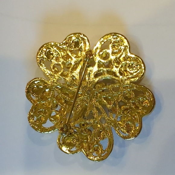 Green Rhinestone Flower Brooch - Picture 3 of 4